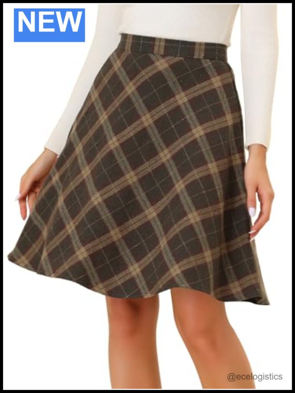 Vintage Tartan Plaid A-Line Skirt Elastic Waist Fully Lined Knee Length